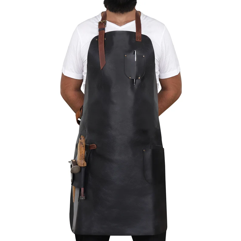 CraftShades Personalized Top Grain Leather Workshop Apron with Pockets for Men, Hand Crafted Woodworking Apron, Artist Full Apron, Best Gardening Apron