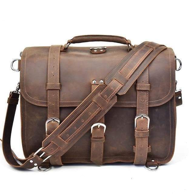 CraftShades 17 Inch oil Buff Leather Briefcase Laptop Messenger Bag Office Briefcase College Bag for Men and Women