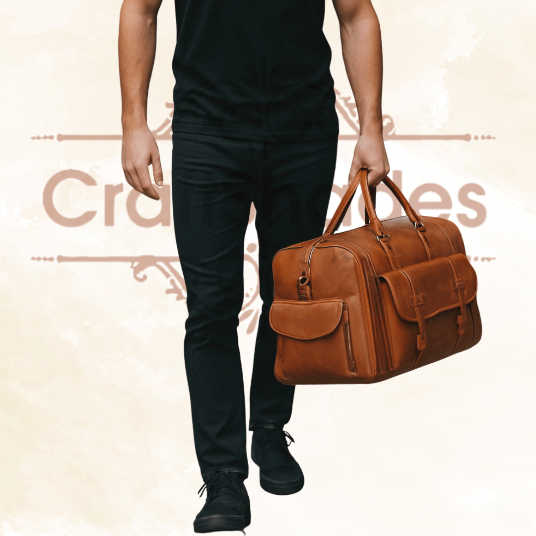 22 inch Buffalo Leather Duffle Bag with Shoes Compartment - Image 2