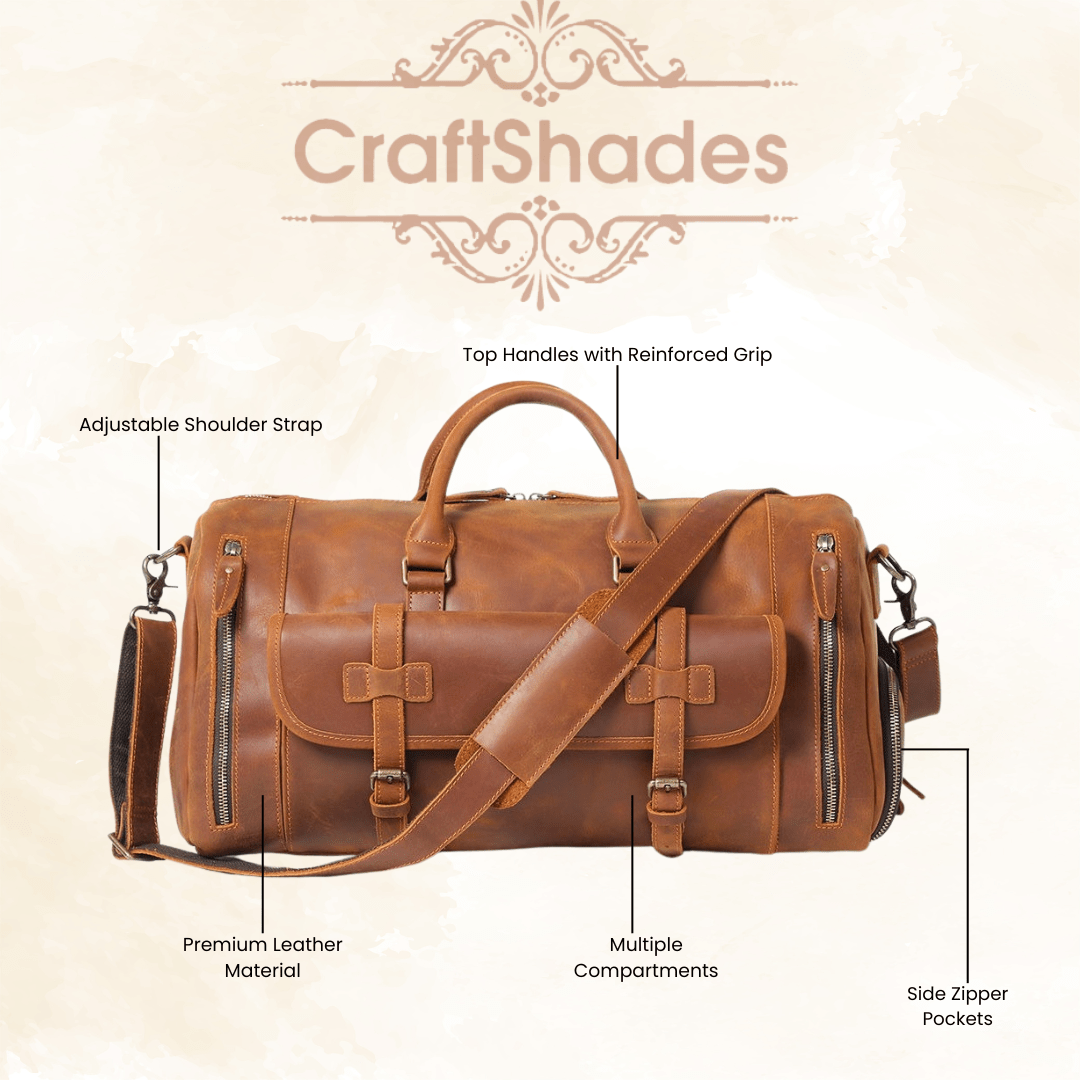 22 inch Buffalo Leather Duffle Bag with Shoes Compartment - Image 3
