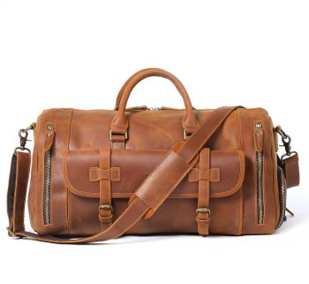 22 inch Buffalo Leather Duffle Bag with Shoes Compartment