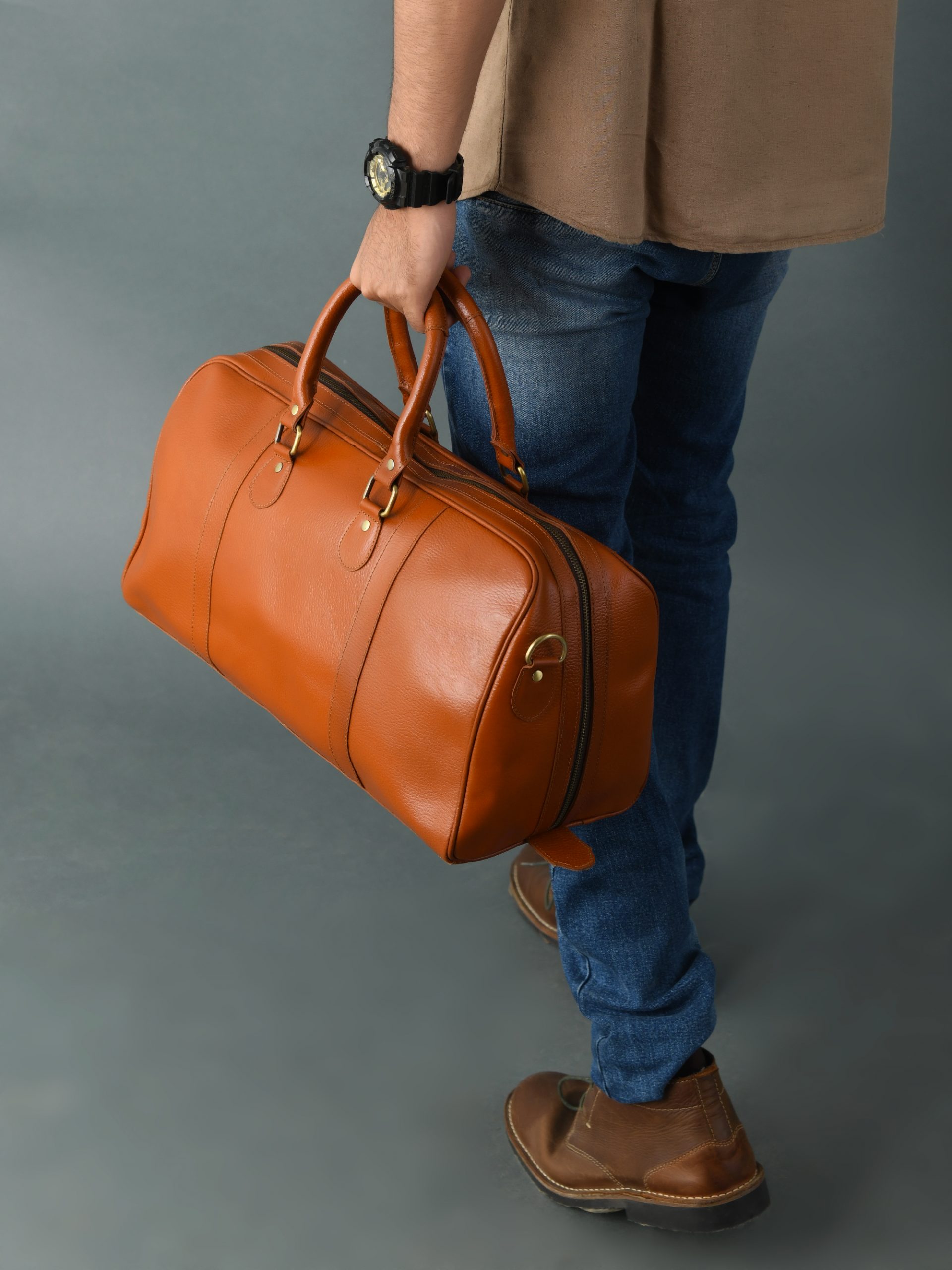 Craftshades Vintage Leather men’s Travel Duffle luggage Bag Brown - Image 4