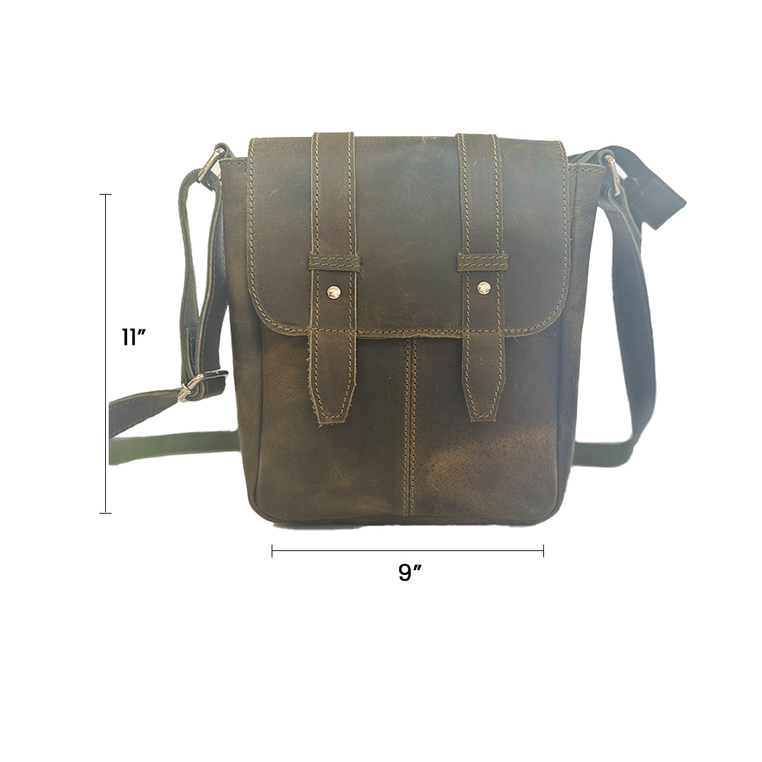 Craftshades -9 inches Green Colour Double Strip Buffalo Leather Sling Bag | 100% Genuine Leather - Image 4