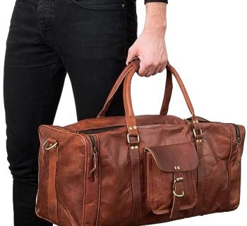 Craftshades -  |  22 Inch 3 Compartments (Expandable) Handcrafted Duffle Goat Leather Bag (Brown) | 100% Genuine Leather