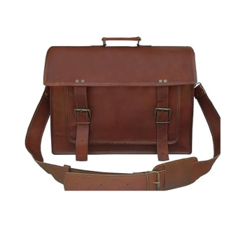 Craftshades – 11*15 Inch | Double Strip Handcrafted Messenger goat Leather Bag (Brown) | 100% Genuine Leather