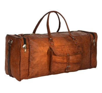 Craftshades - 20 inch 3 Outer Pockets (Expandable) Edge Handcrafted Duffle Goat Leather Bag | 100% Genuine Leather