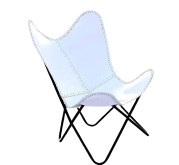 CraftSades Handcrafted buffalo Leather Butterfly Chair, Handmade chair, foldable chair, White Colour Combo (Pack of 2)