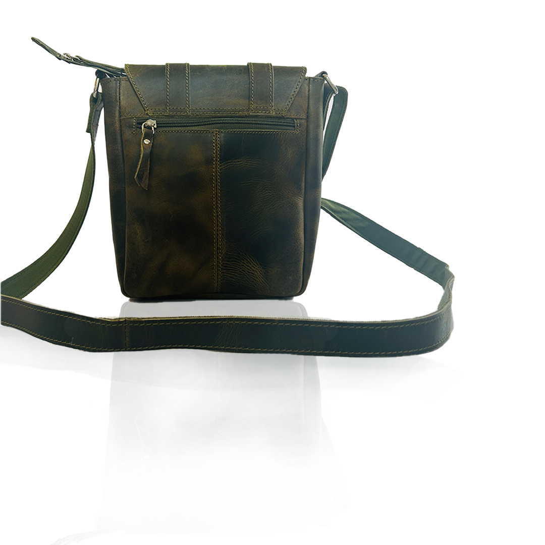 Craftshades -9 inches Green Colour Double Strip Buffalo Leather Sling Bag | 100% Genuine Leather - Image 2