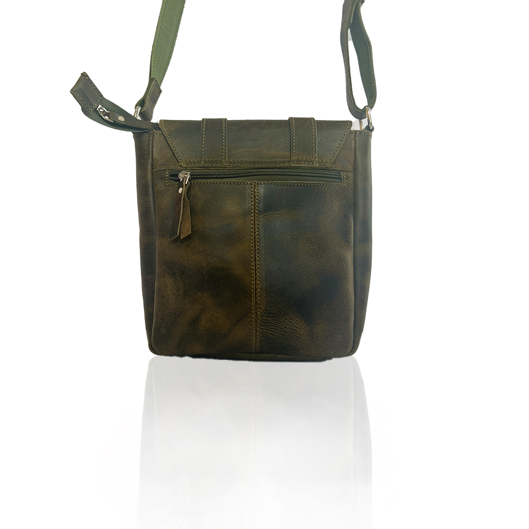 Craftshades -9 inches Green Colour Double Strip Buffalo Leather Sling Bag | 100% Genuine Leather - Image 5