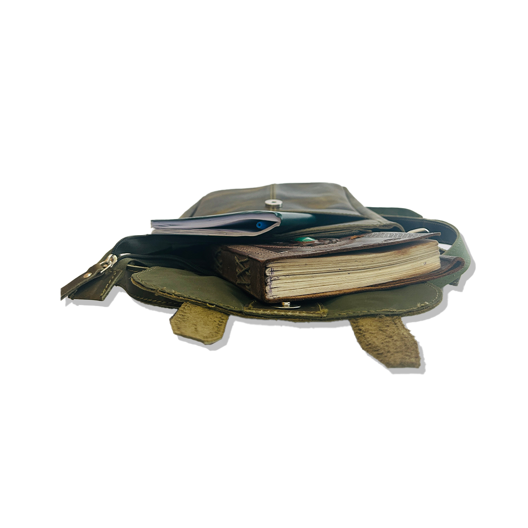 Craftshades -9 inches Green Colour Double Strip Buffalo Leather Sling Bag | 100% Genuine Leather - Image 3