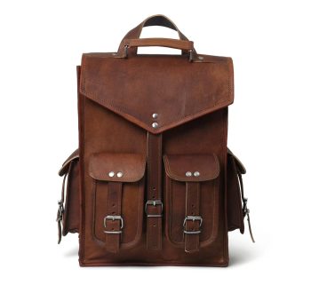 Craftshades – 10 x 13 Inch 4 Pockets Dark Brown Handcrafted Leather Backpack | 100% Genuine Leather