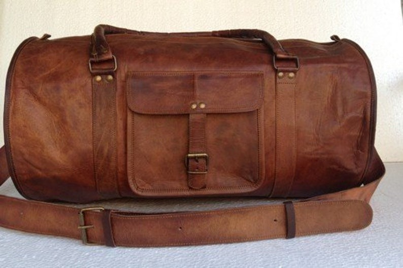 Craftshades - 20 Inch Handcrafted Curved Duffle Goat Leather Bag | 100 Genuine Leather - Image 2