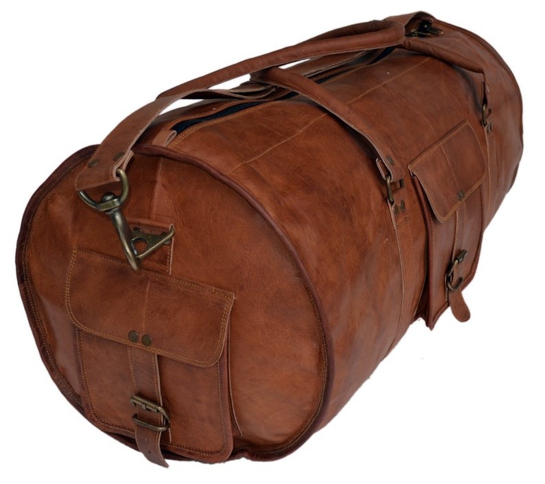 Craftshades - 20 Inch Handcrafted Curved Duffle Goat Leather Bag | 100 Genuine Leather - Image 6