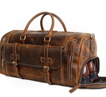 24 inch Buffalo Leather Duffle Bag with Shoes Compartment