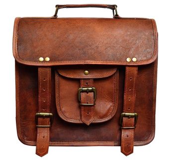 Craftshades – 13 Inch Single Pocket Double Strip Handcrafted Satchel Goat Leather Bag | 100% Genuine Leather