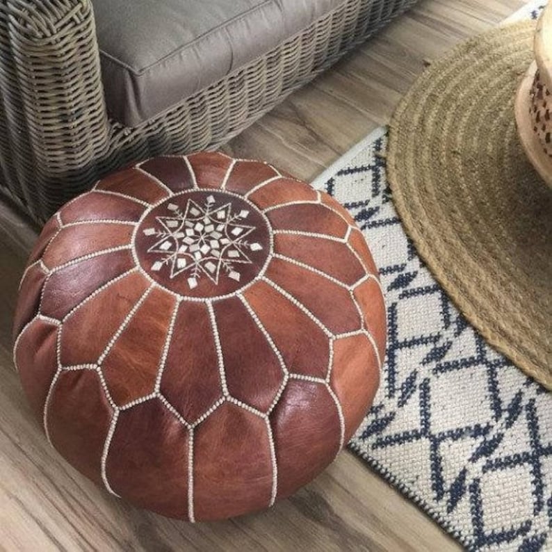 Leather moroccan pouf ottoman for Home by CraftShades - Image 4