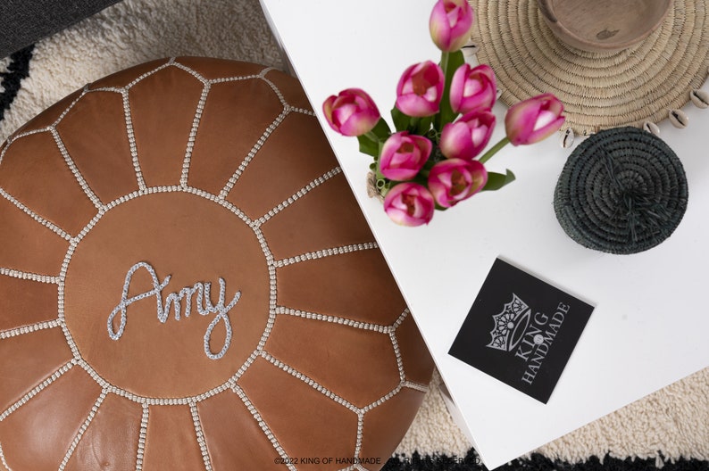 Leather moroccan pouf ottoman for Home by CraftShades - Image 3