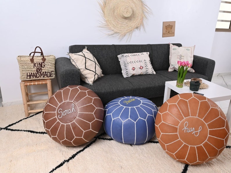 Leather moroccan pouf ottoman for Home by CraftShades - Image 9