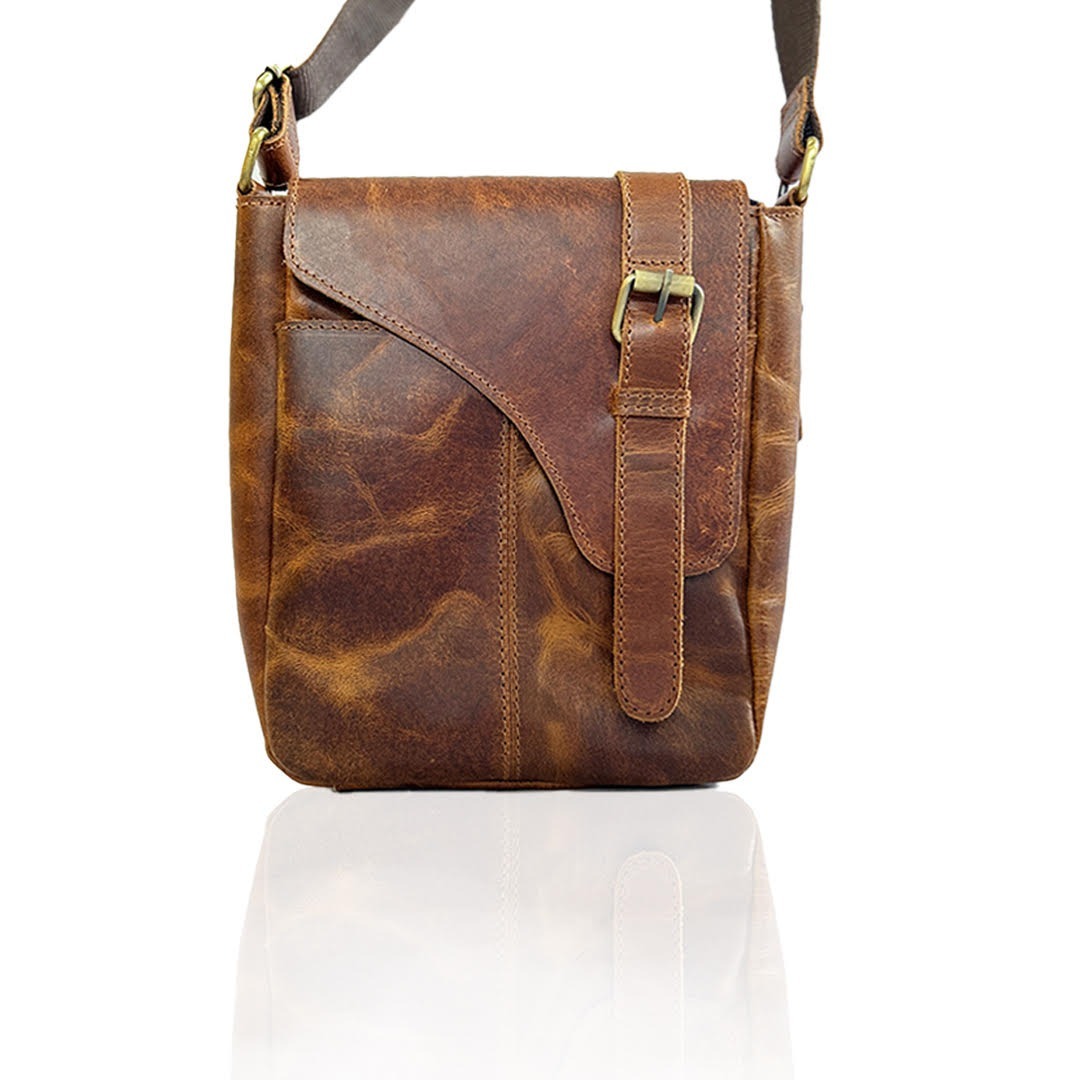 Live with Leather – 9 Inch Buffalo light brown Leather Sling Bag | 100% Genuine Leather