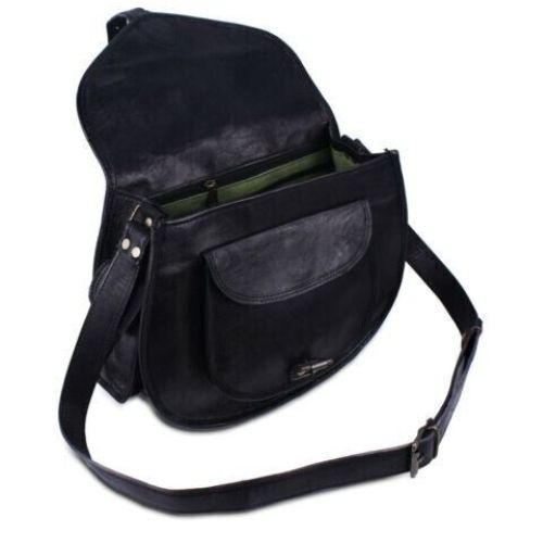 CraftShades - Cross body Black Leather Sling Bag Women Purse Satchel Bag Shoulder Bag Gift Bag - Image 4