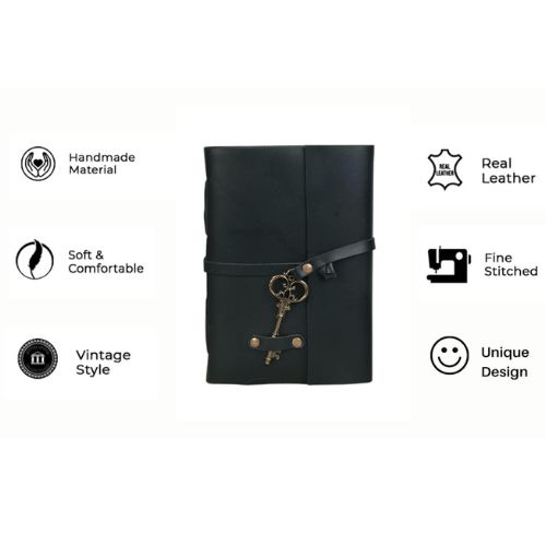 CraftShades - Leather Diary - Antique Handmade Leather Bound Notepad for Men and Women Unlined Paper, Travel Diary and Notebooks -7 x 5 Inches - (Black) - Image 4