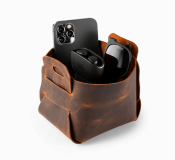 Image for Distressed Leather Mini Storage Basket