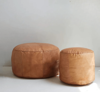 Image for Authentic Round Moroccan Leather Pouf