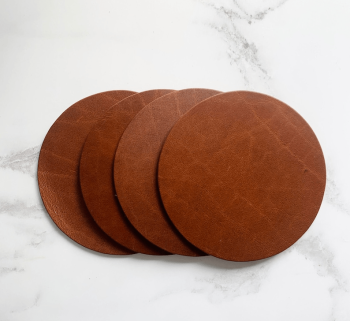 Image for Blank Dark Tan Leather Circle Coasters