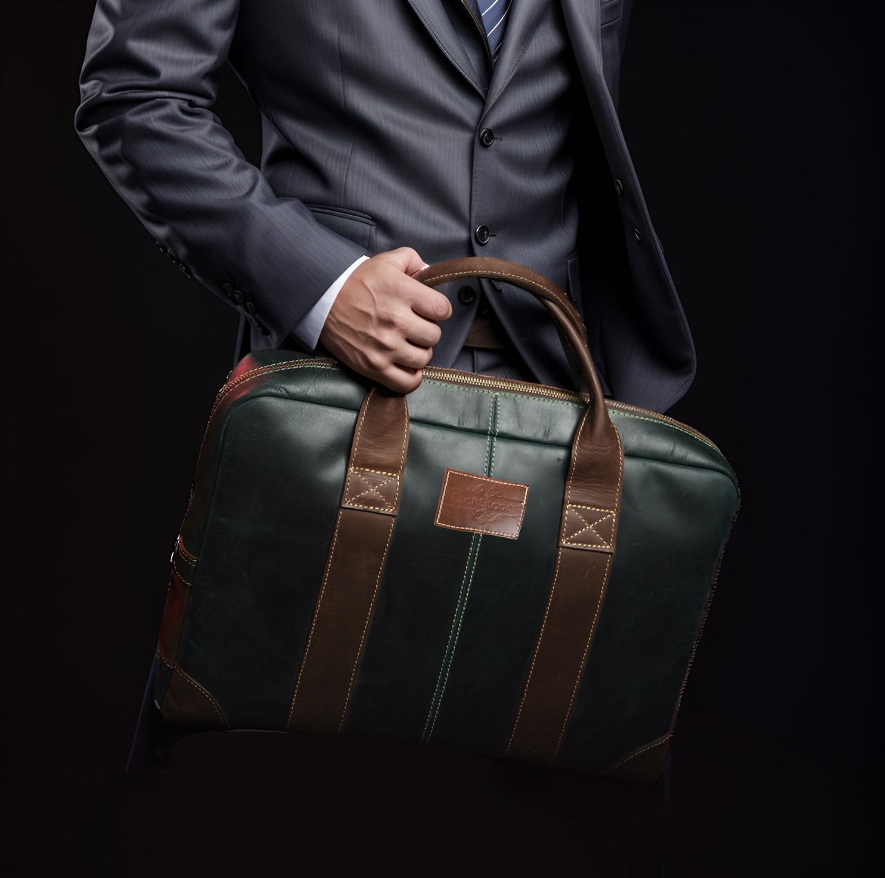 Buffalo leather Briefcase- Green bag - Image 2