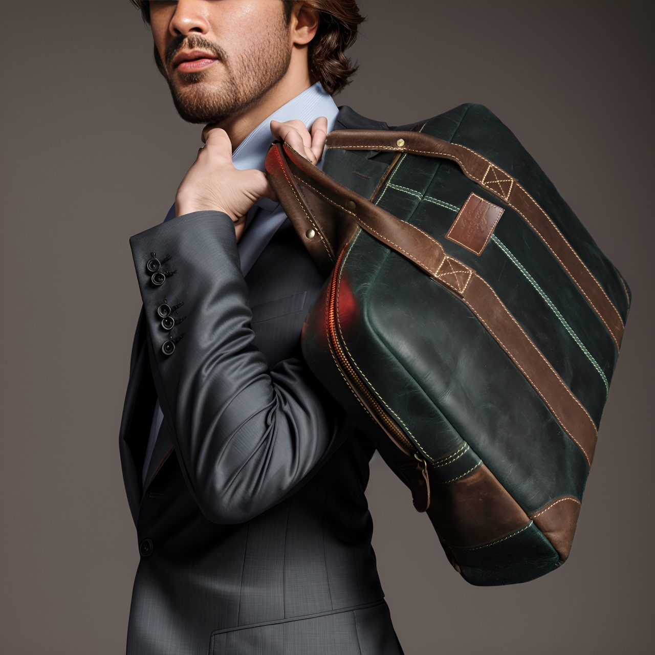 Buffalo leather Briefcase- Green bag - Image 3