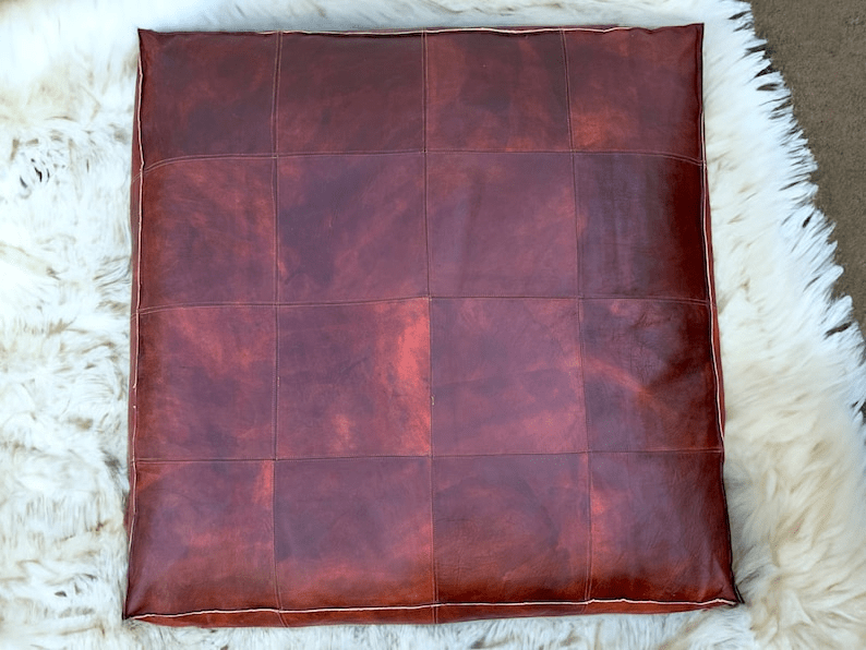 Square Leather Moroccan Pouffe - Image 3