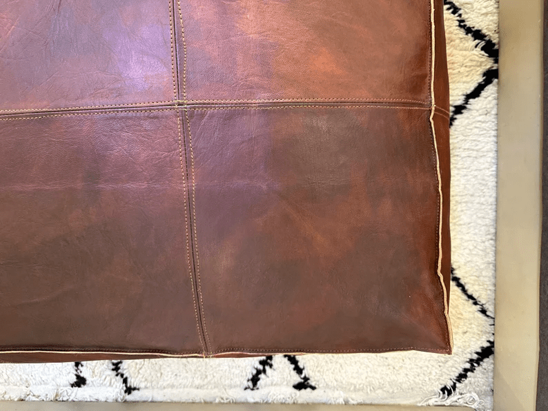 Square Leather Moroccan Pouffe - Image 5