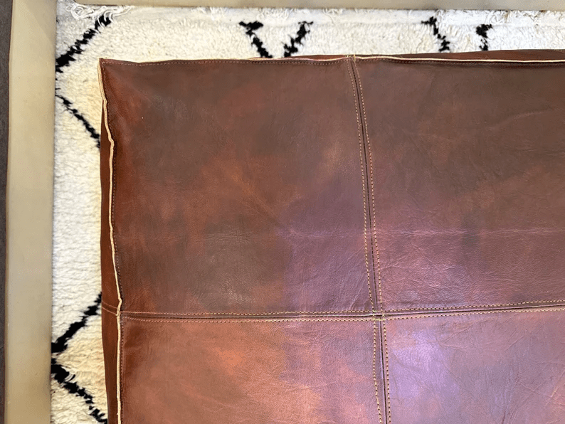 Square Leather Moroccan Pouffe - Image 2