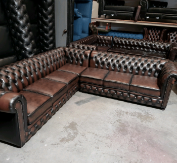 Craftshades Rustic Brown L shape Chesterfield sofa