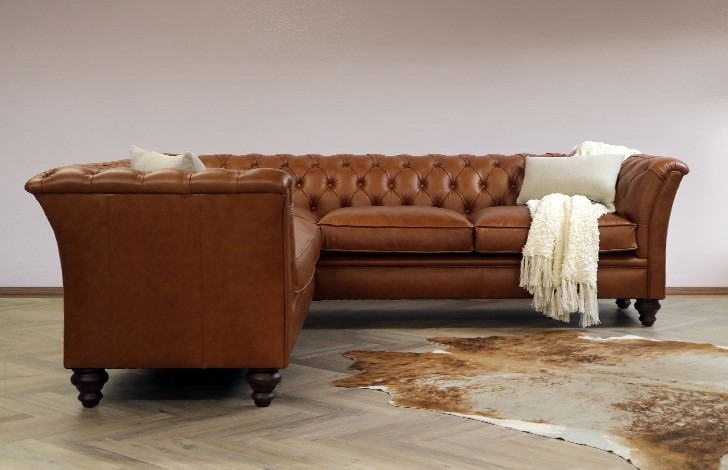Craftshades Whiskey Brown L Shape Chesterfield sofa - Image 4