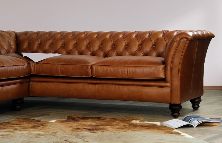 Craftshades Whiskey Brown L Shape Chesterfield sofa - Image 3