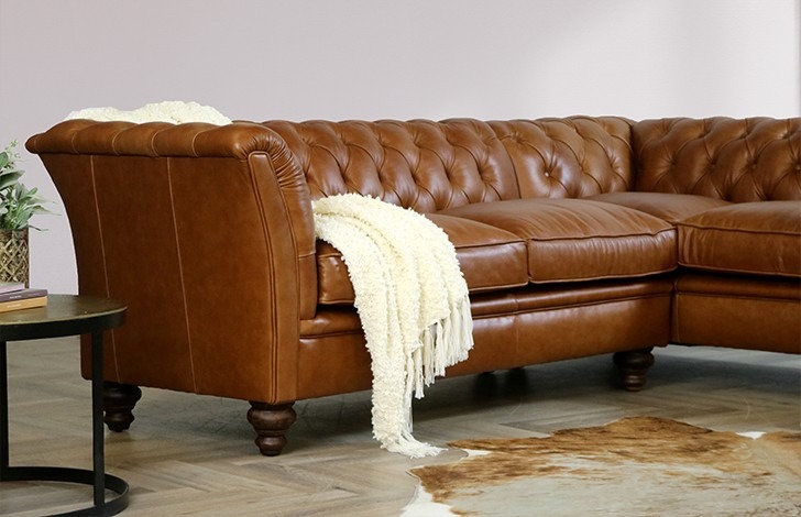 Craftshades Whiskey Brown L Shape Chesterfield sofa - Image 2