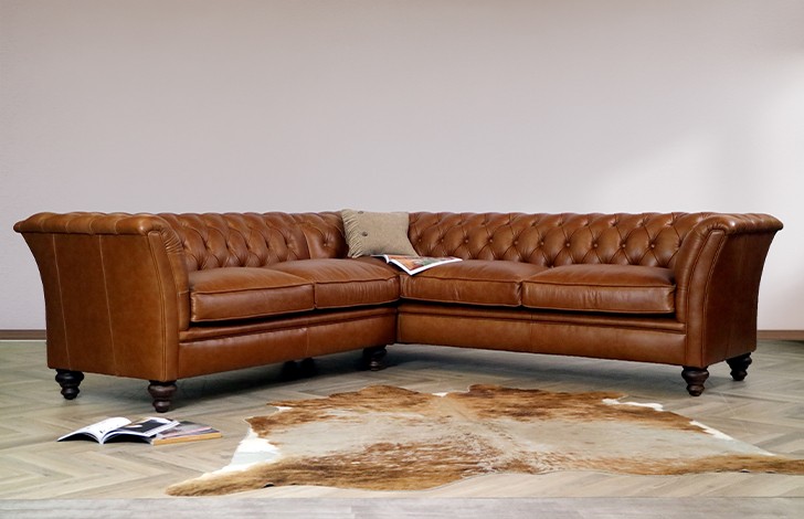 Craftshades Whiskey Brown L Shape Chesterfield sofa - Image 5