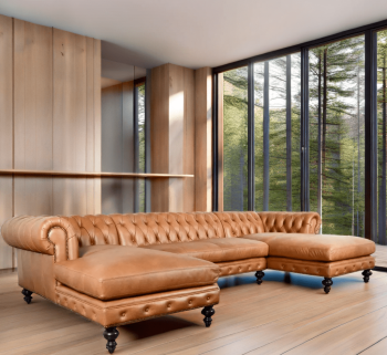 Craftshades caramel leather L shape Chesterfield sofa