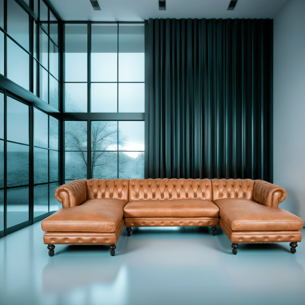 Craftshades Caramel Leather L shape Chesterfield sofa - Image 3