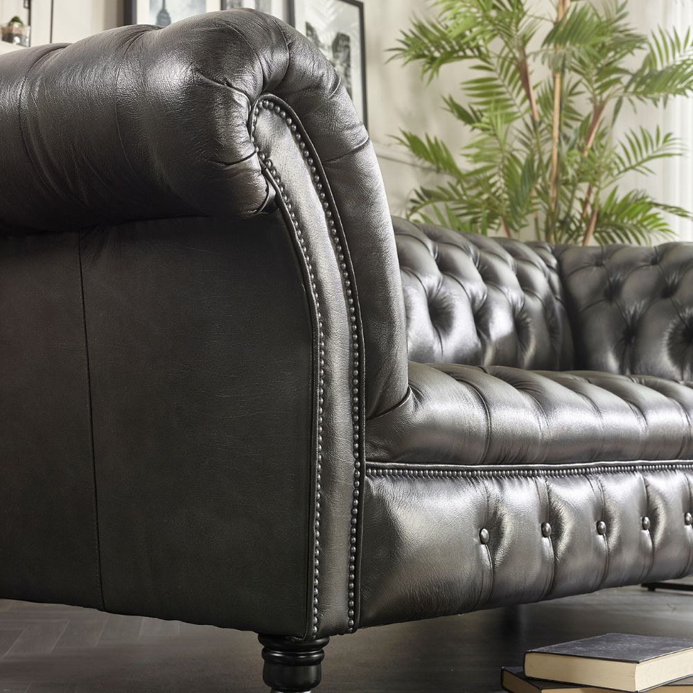 craftshades Charcoal Black three seater Chesterfield sofa - Image 4