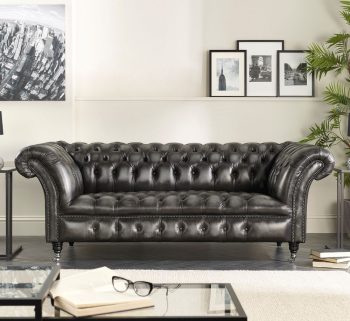 Craftshades Charcoal Black three seater Chesterfield sofa
