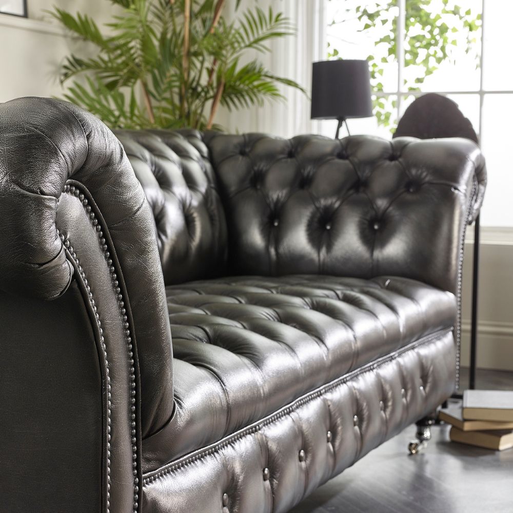 craftshades Charcoal Black three seater Chesterfield sofa - Image 2