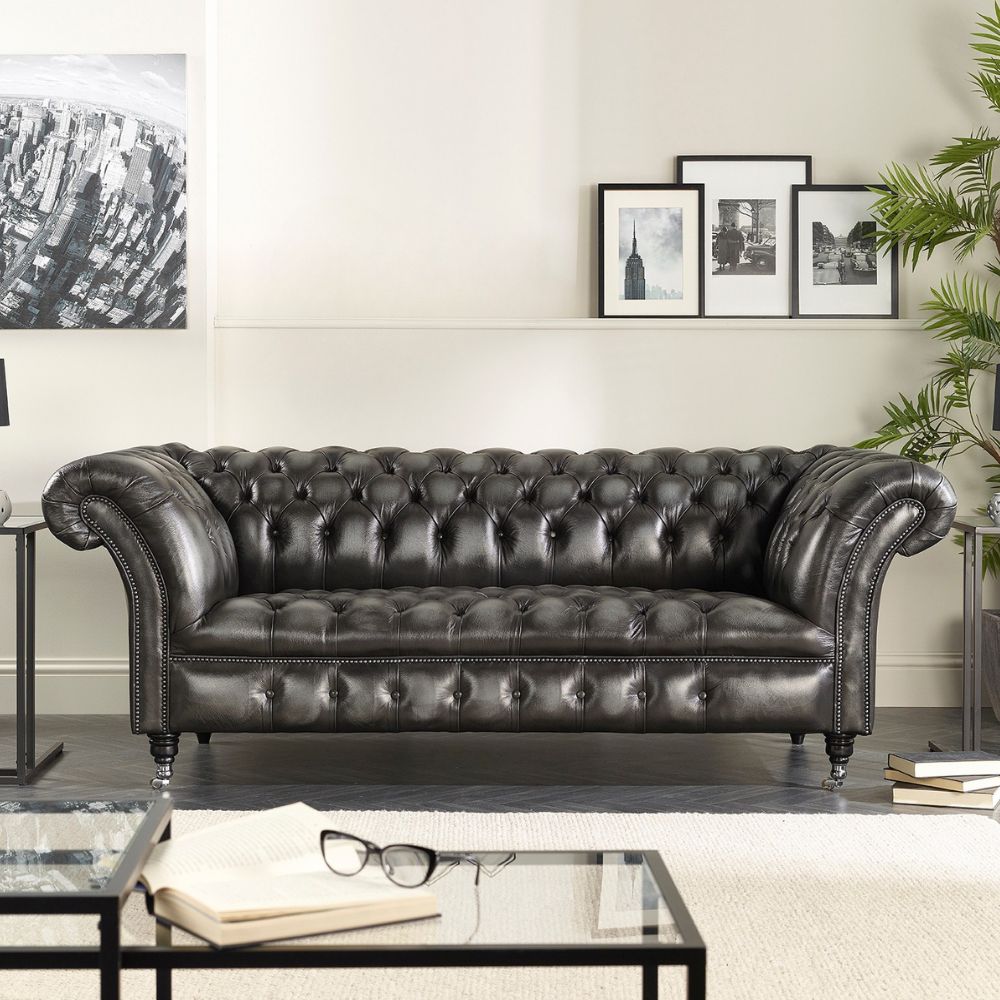 Craftshades Charcoal Black three seater Chesterfield sofa
