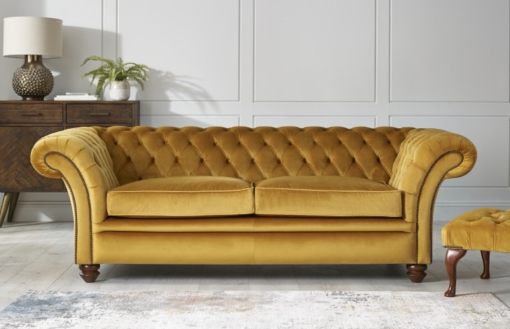 Craftshades Mustard Yellow Four Seater Chesterfield Sofa - Image 3