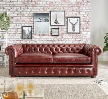 Craftshades Burgundy Three Seater Chesterfield Sofa
