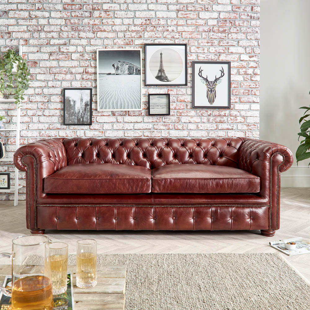 Craftshades Burgundy Three Seater Chesterfield Sofa