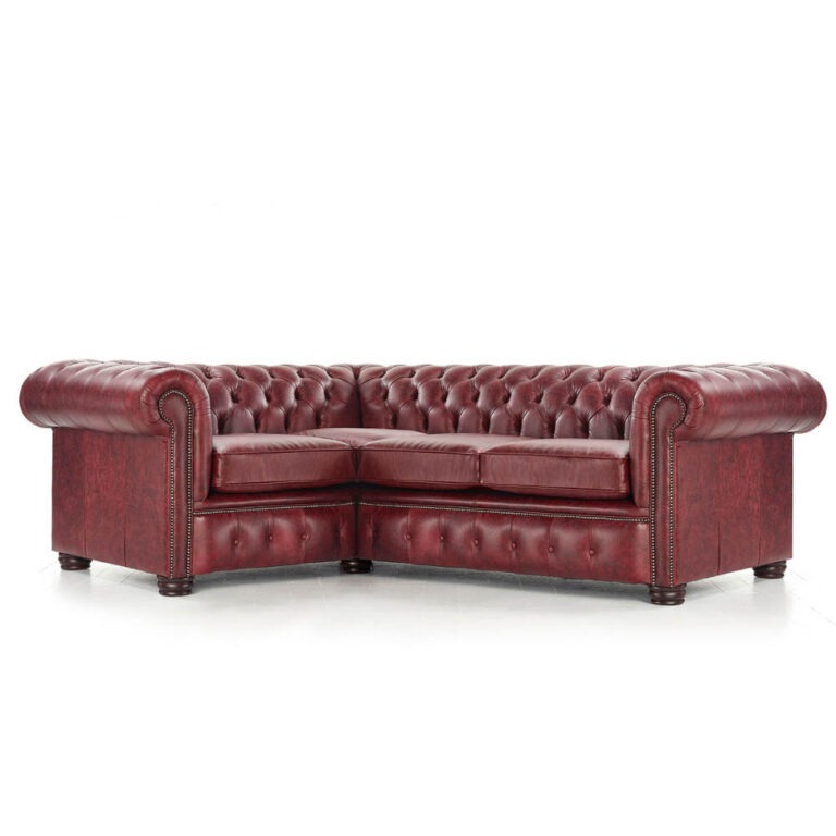craftshades deep burgundy L shape Chesterfield sofa