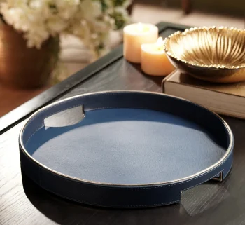 Green Faux Leather Round Serving Tray – Large