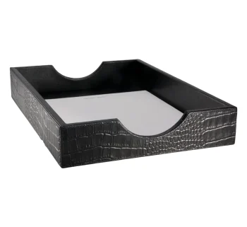 Black Crocodile Embossed Leather Letter Tray